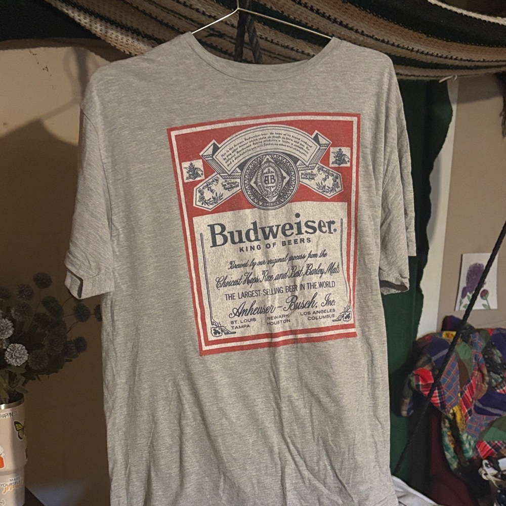 Budweiser Red and Gray Short Sleeve Tee
